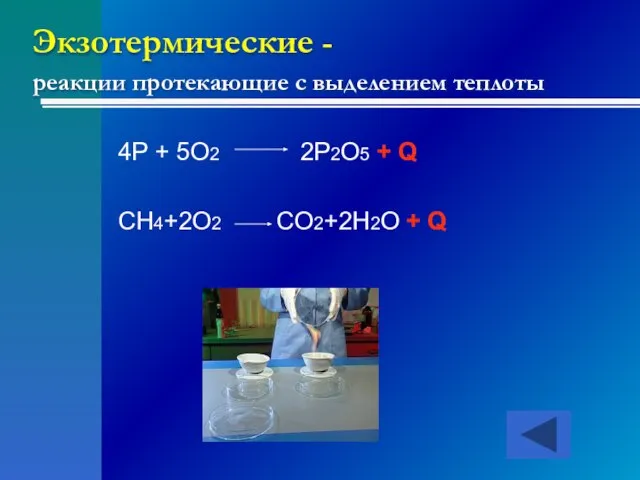 Экзотермические - реакции протекающие с выделением теплоты 4P + 5O2 2P2O5 +