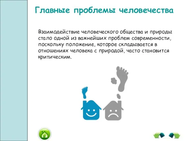 Главные проблемы человечества Взаимодействие человеческого общества и природы стало одной из важнейших