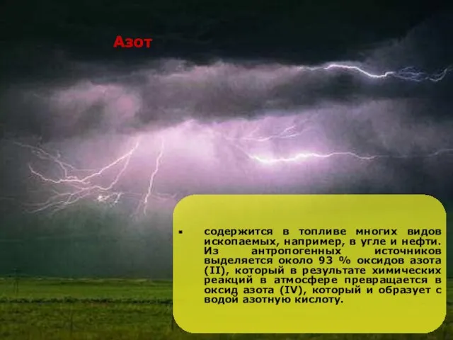 Азот содержится в топливе многих видов ископаемых, например, в угле и нефти.