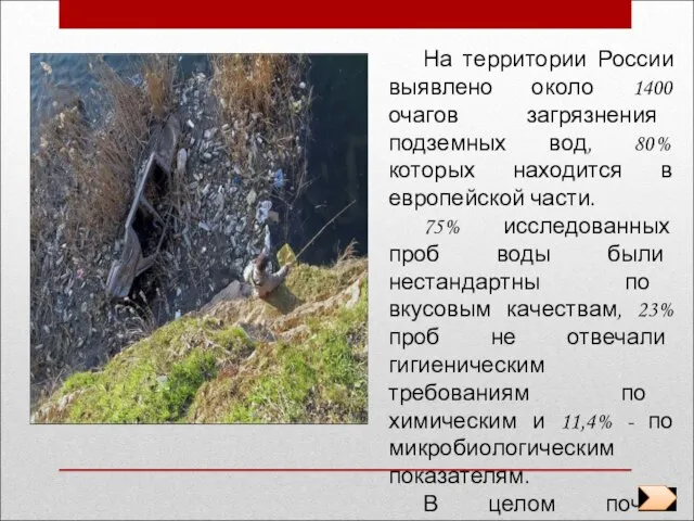 На территории России выявлено около 1400 очагов загрязнения подземных вод, 80% которых