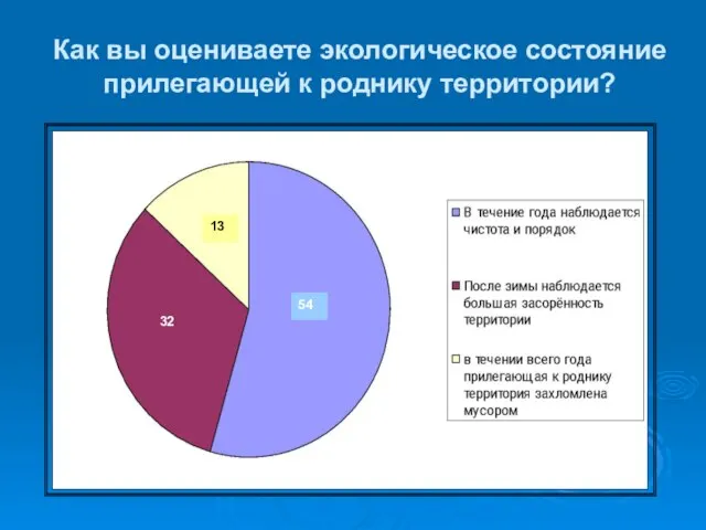 Как вы оцениваете экологическое состояние прилегающей к роднику территории? 13 32 54