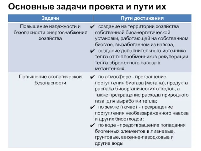 Основные задачи проекта и пути их достижения.