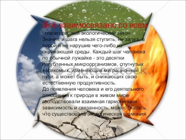 Всё взаимосвязано со всем - гласит первый экологический закон. Значит, и шага