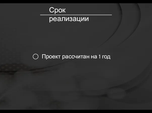 Срок реализации Проект рассчитан на 1 год