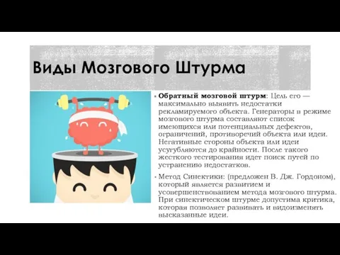 Виды Мозгового Штурма Обратный мозговой штурм: Цель его — максимально выявить недостатки