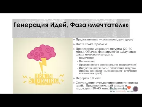 Представление участников друг другу Постановка проблем Проведение мозгового штурма (20-30 мин.). Обычно