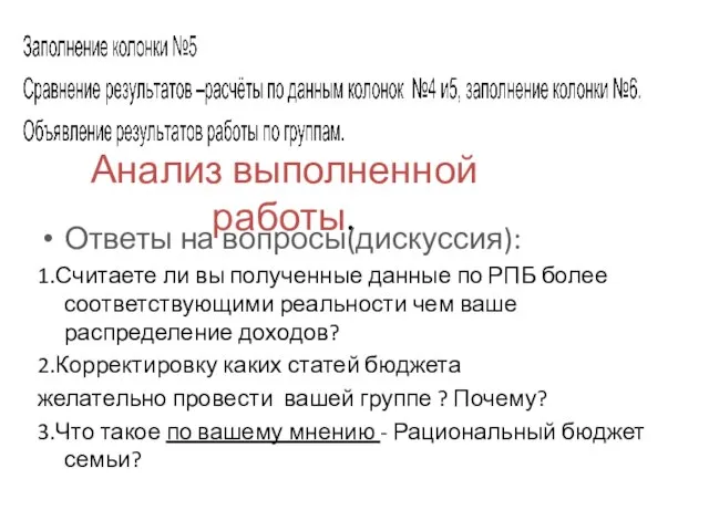 Анализ выполненной работы. Ответы на вопросы(дискуссия): 1.Считаете ли вы полученные данные по