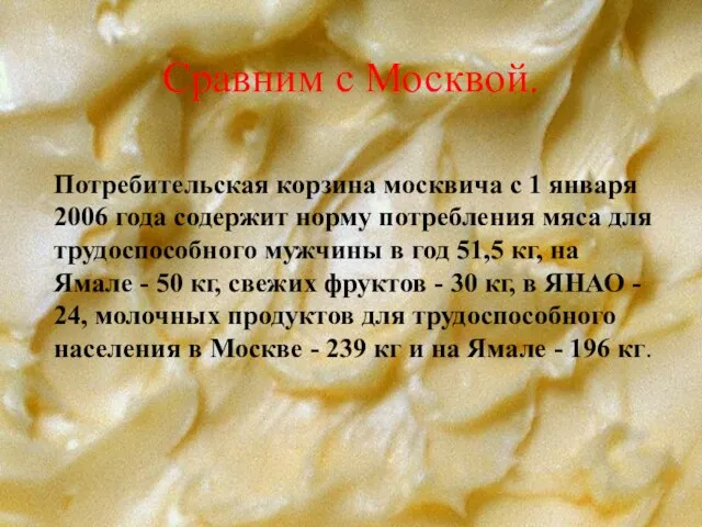 Сравним с Москвой. Потребительская корзина москвича с 1 января 2006 года содержит