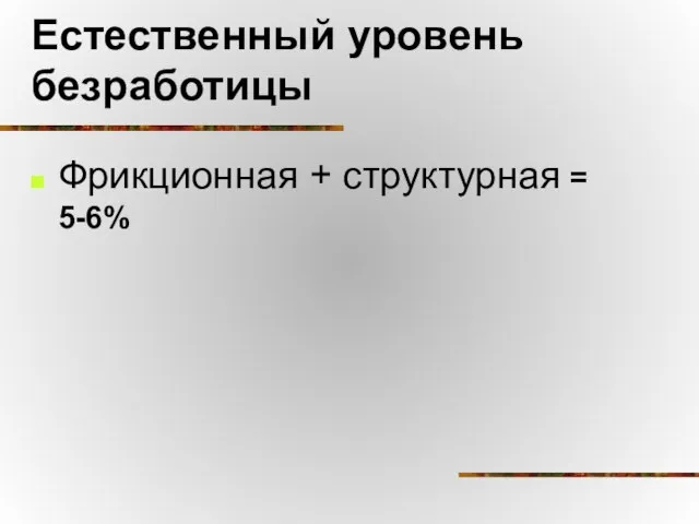 Естественный уровень безработицы Фрикционная + структурная = 5-6%