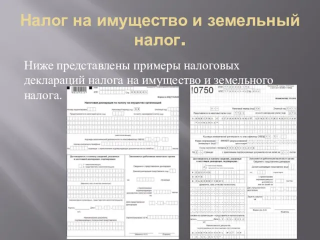 Налог на имущество и земельный налог. Ниже представлены примеры налоговых деклараций налога