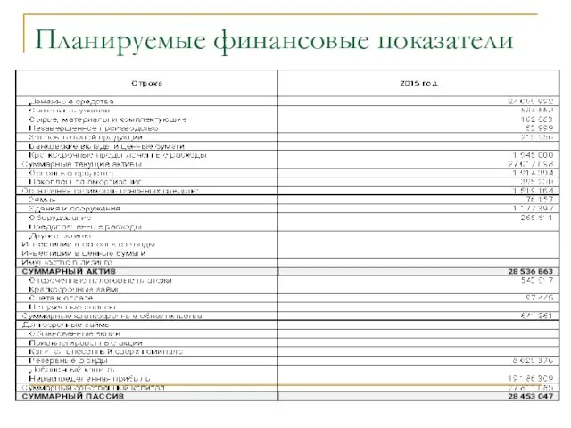 Планируемые финансовые показатели