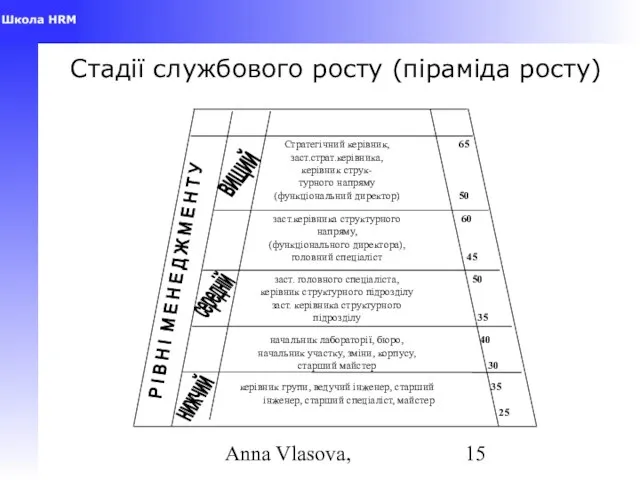 Anna Vlasova, Стадії службового росту (піраміда росту)