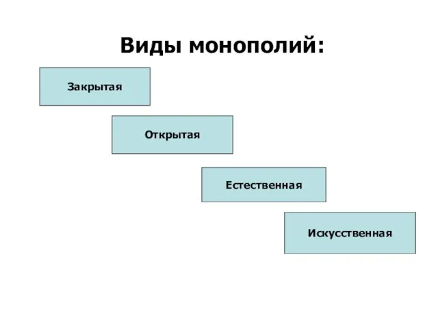 Виды монополий: Закрытая Открытая Естественная Искусственная