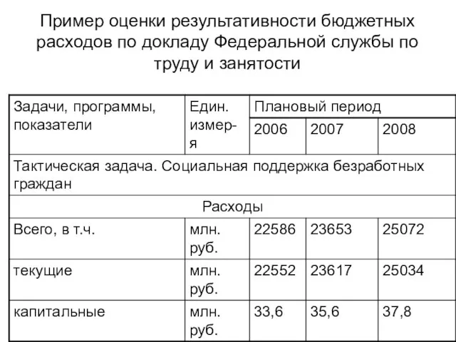 Пример оценки результативности бюджетных расходов по докладу Федеральной службы по труду и занятости