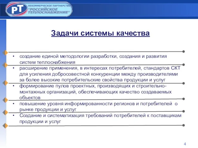 Задачи системы качества создание единой методологии разработки, создания и развития систем теплоснабжения