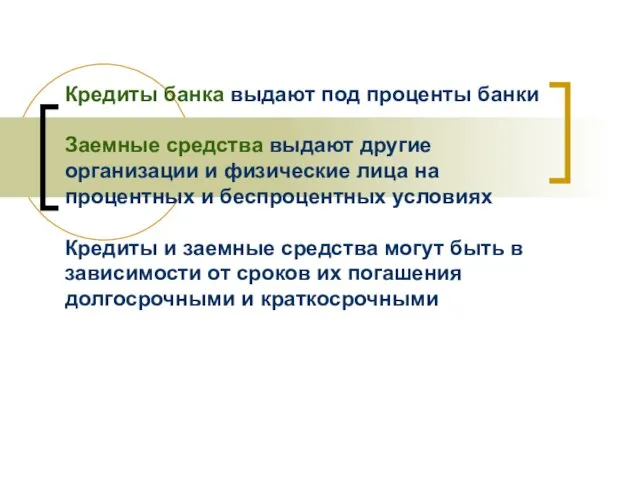 Кредиты банка выдают под проценты банки Заемные средства выдают другие организации и