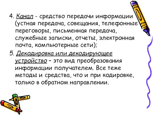 4. Канал - средство передачи информации (устная передача, совещания, телефонные переговоры, письменная