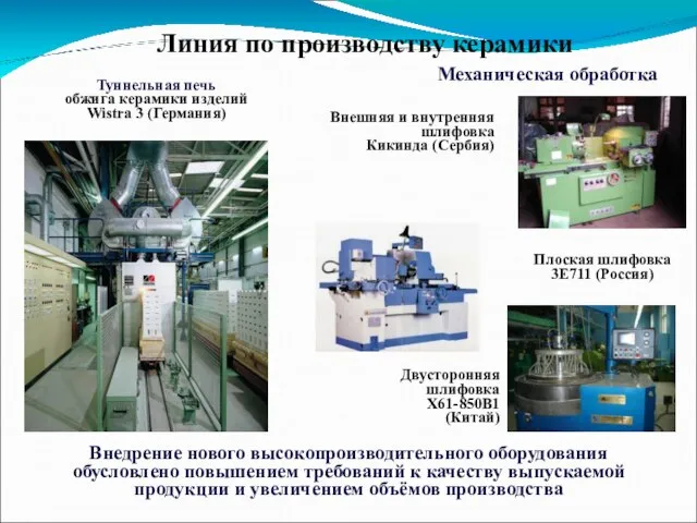 Внедрение нового высокопроизводительного оборудования обусловлено повышением требований к качеству выпускаемой продукции и