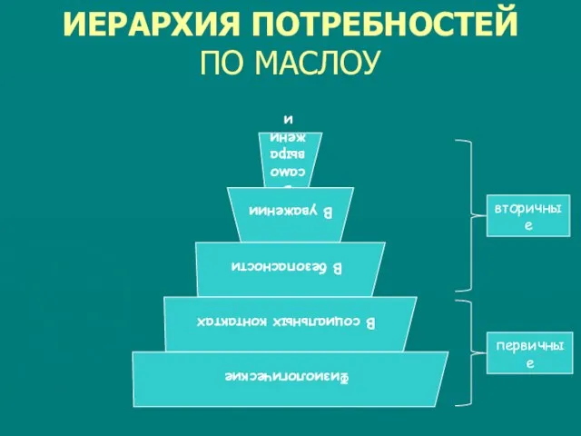 ИЕРАРХИЯ ПОТРЕБНОСТЕЙ ПО МАСЛОУ первичные вторичные