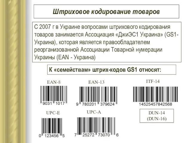 Штриховое кодирование товаров С 2007 г в Украине вопросами штрихового кодирования товаров