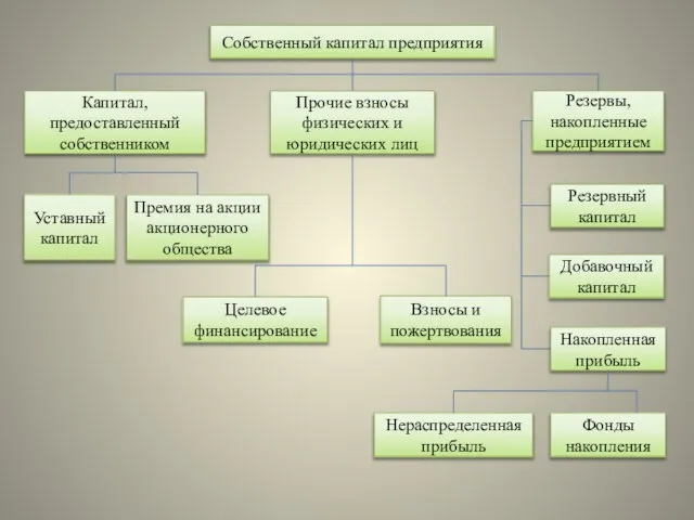 Собственный капитал предприятия Капитал, предоставленный собственником Прочие взносы физических и юридических лиц