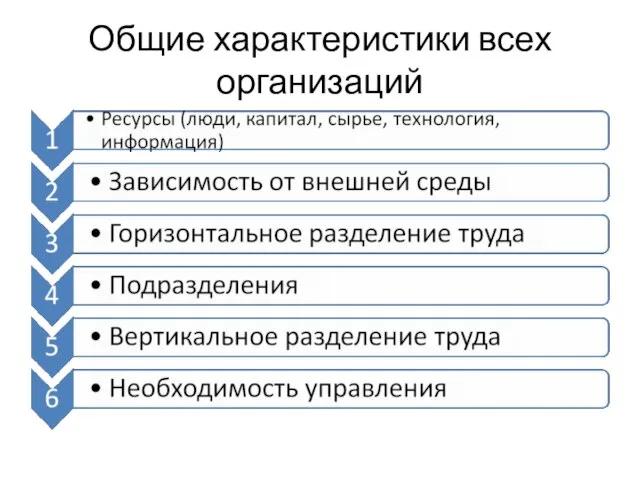 Общие характеристики всех организаций