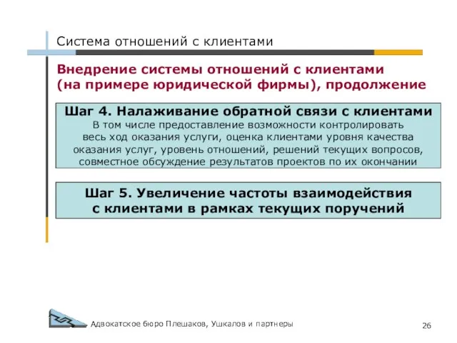 Адвокатское бюро Плешаков, Ушкалов и партнеры Внедрение системы отношений с клиентами (на