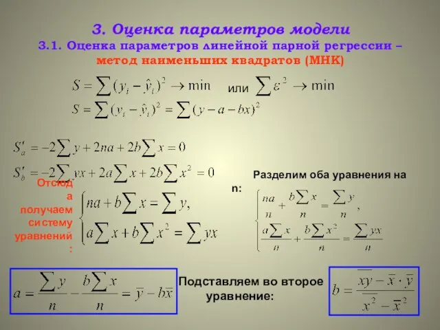 3. Оценка параметров модели 3.1. Оценка параметров линейной парной регрессии – метод