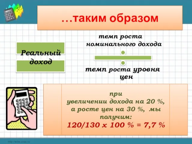 …таким образом темп роста номинального дохода темп роста уровня цен Реальный доход