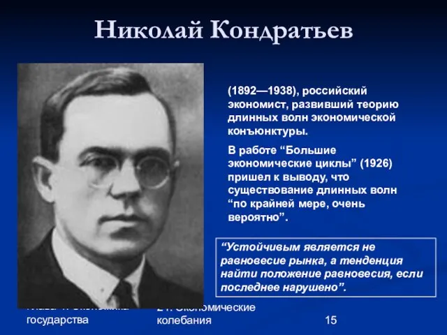 Глава 4. Экономика государства 24. Экономические колебания Николай Кондратьев (1892—1938), российский экономист,