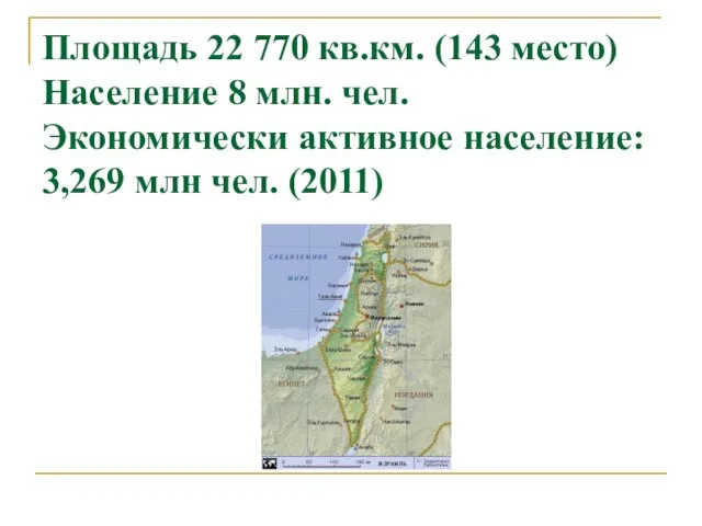 Площадь 22 770 кв.км. (143 место) Население 8 млн. чел. Экономически активное