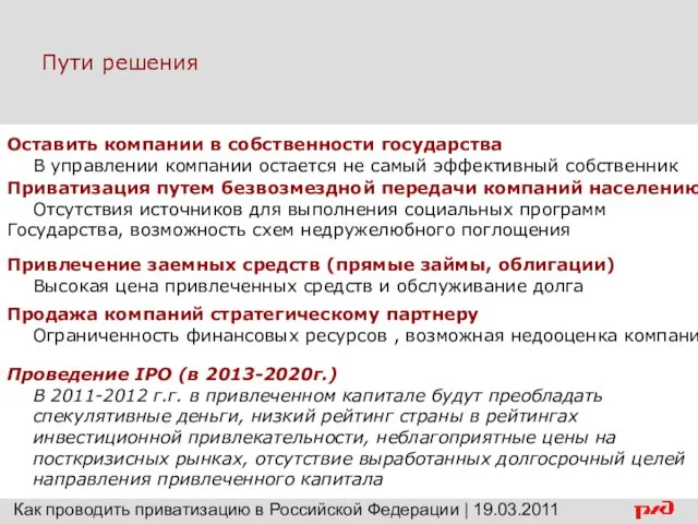 Пути решения Проведение IPO (в 2013-2020г.) В 2011-2012 г.г. в привлеченном капитале