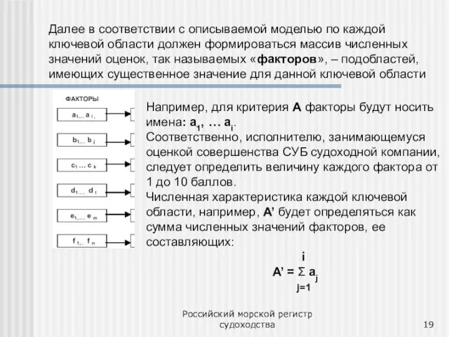 Российский морской регистр судоходства Например, для критерия А факторы будут носить имена: