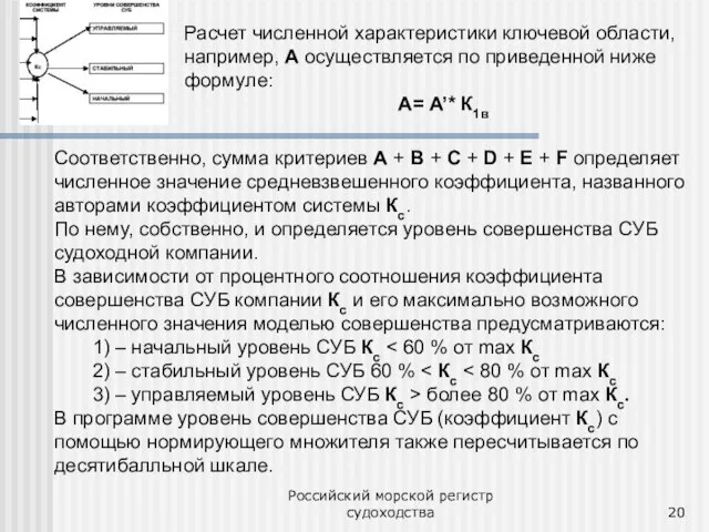 Российский морской регистр судоходства Расчет численной характеристики ключевой области, например, А осуществляется