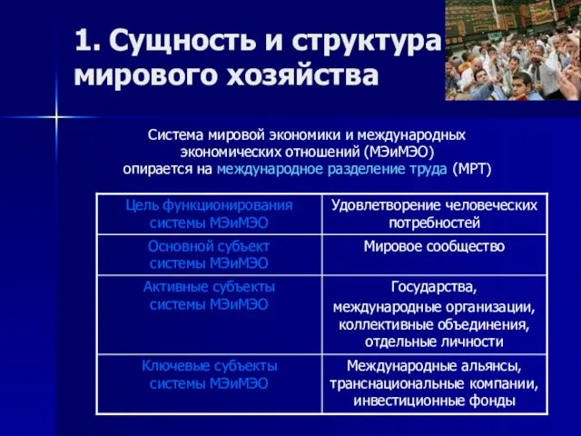 1. Сущность и структура мирового хозяйства Система мировой экономики и международных экономических