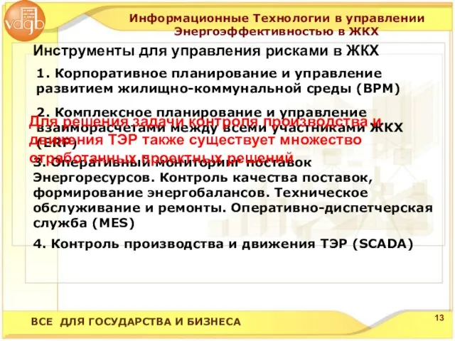 4. Контроль производства и движения ТЭР (SCADA) 3. Оперативный мониторинг поставок Энергоресурсов.