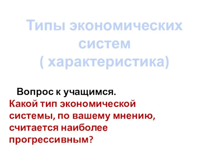 Типы экономических систем ( характеристика) Какой тип экономической системы, по вашему мнению,