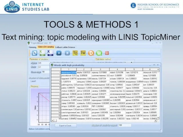 TOOLS & METHODS 1 Text mining: topic modeling with LINIS TopicMiner Screenshot