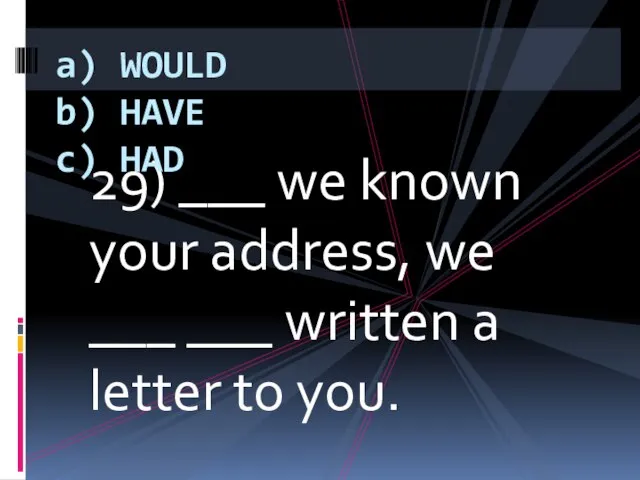 29) ___ we known your address, we ___ ___ written a letter