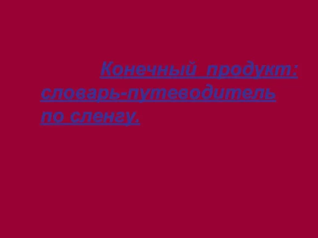 Конечный продукт: словарь-путеводитель по сленгу.