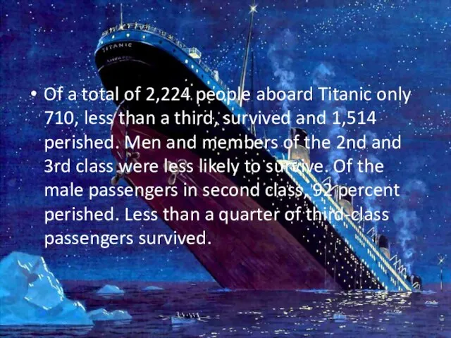 Of a total of 2,224 people aboard Titanic only 710, less than