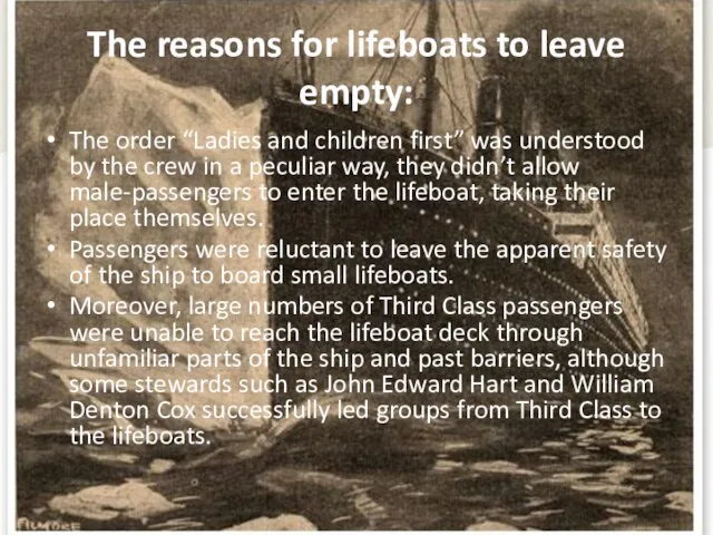 The reasons for lifeboats to leave empty: The order “Ladies and children