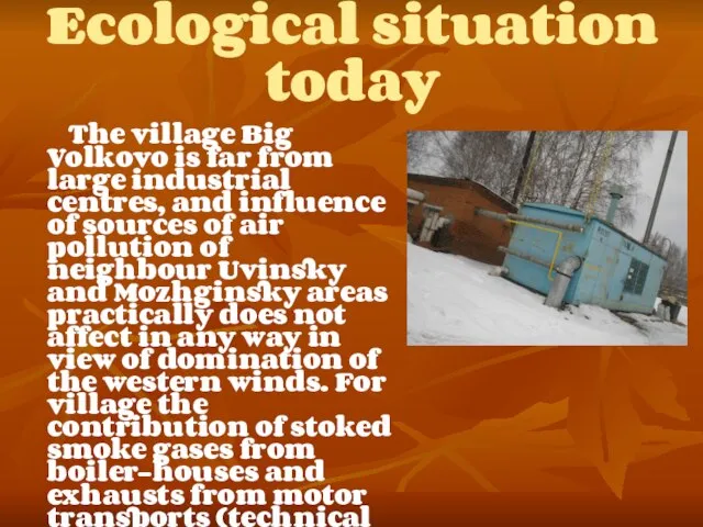 Ecological situation today The village Big Volkovo is far from large industrial