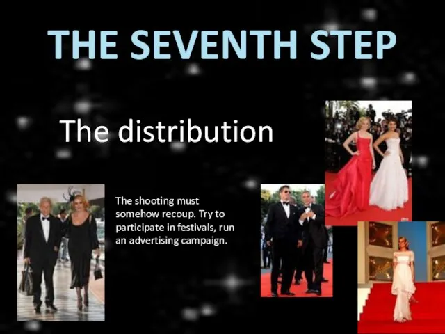THE SEVENTH STEP The distribution The shooting must somehow recoup. Try to
