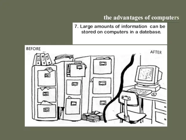 the advantages of computers 7. Large amounts of information can be stored