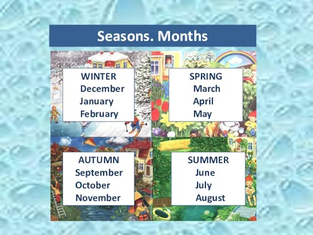 Seasons. Months WINTER December January February SPRING March April May AUTUMN September