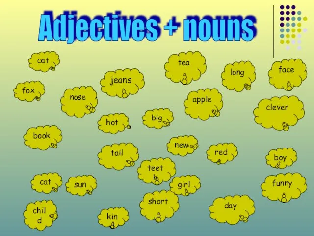 Adjectives + nouns short girl face red boy funny cat nose big