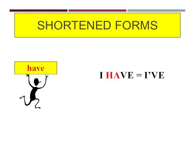 SHORTENED FORMS have I HAVE = I’VE