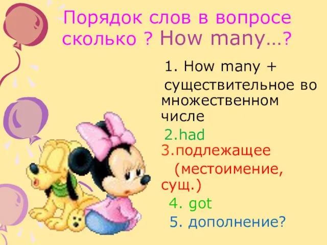 Порядок слов в вопросе сколько ? How many…? 1. How many +