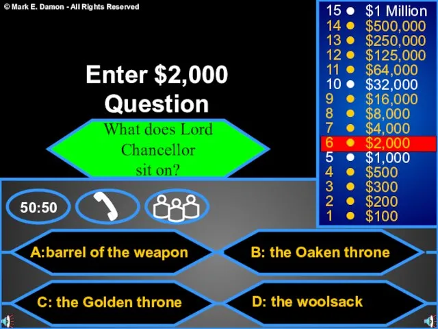 A:barrel of the weapon C: the Golden throne B: the Oaken throne
